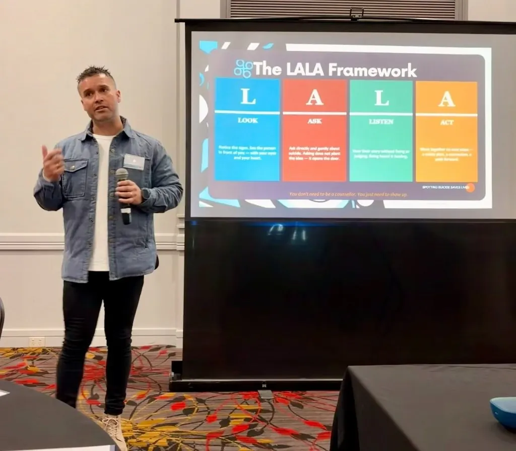 Eli Toombs presenting the LALA framework to a room of I-SPOT workshop participants