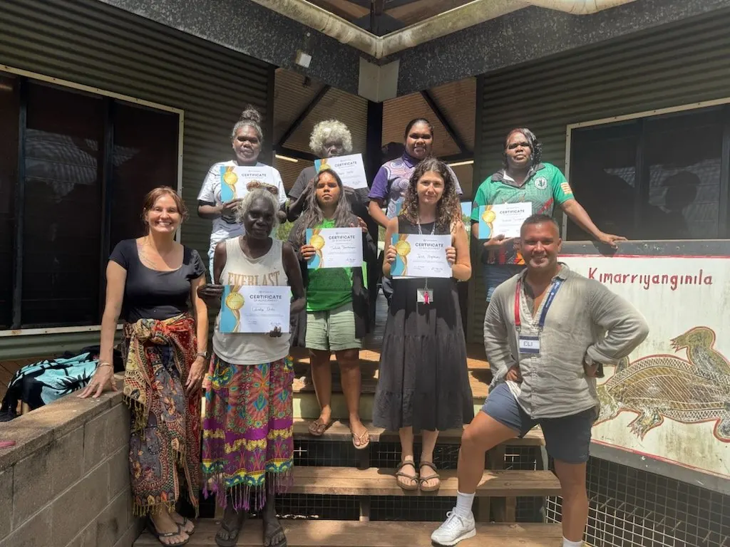 Eli Toombs with I-SPOT graduates at Kimarriyanginila community, Northern Territory